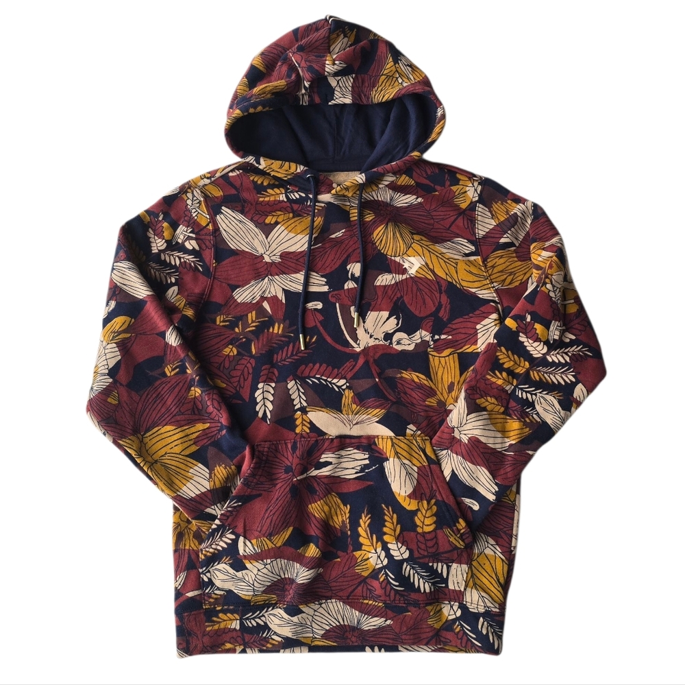 CONVERSE Autumn Floral Hoodie Size XXS Navy Tan Golden Yellow Burgundy
